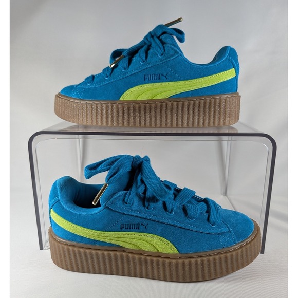 Puma Shoes - Puma Fenty Creeper Phatty Blue Lime Green Suede Platform Sneakers 399332-02 6.5W
